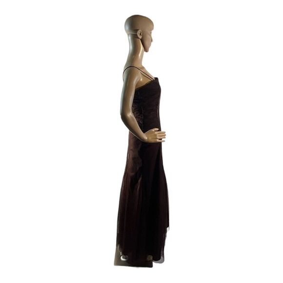 KM COLLECTIONS Women’s Brown Spaghetti Sleeves Maxi Dress Size 10 - Picture 4 of 14